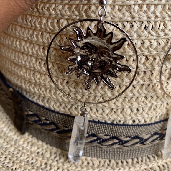 Sun & Raw Quartz Large Hoops - Picture 7 of 7